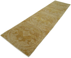 Tebriz Yellow Classic Cotton Wool Handmade Area Rug 3'0'' x 12'3''