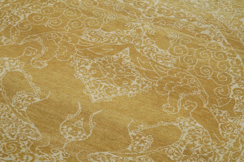 Tebriz Yellow Classic Cotton Wool Handmade Area Rug 3'0'' x 12'3''