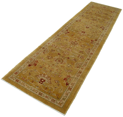 Tebriz Yellow Classic Cotton Wool Handmade Area Rug 2'10'' x 11'3''