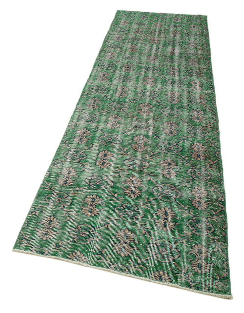 Overdyed Vintage Green Vintage Cotton Wool Handmade Area Rug 2'11'' x 10'3''