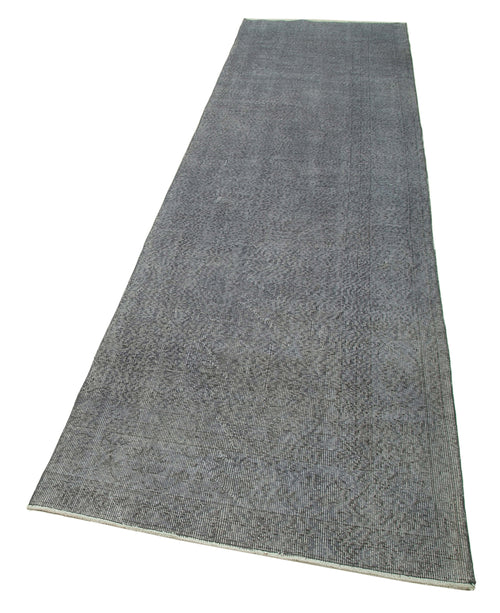 Overdyed Vintage Grey Vintage Cotton Wool Handmade Area Rug 3'3'' x 12'0''