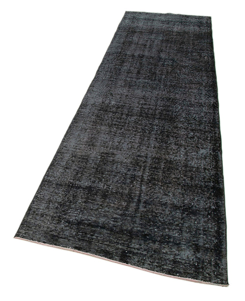 Overdyed Vintage Black Vintage Cotton Wool Handmade Area Rug 3'1'' x 10'8''