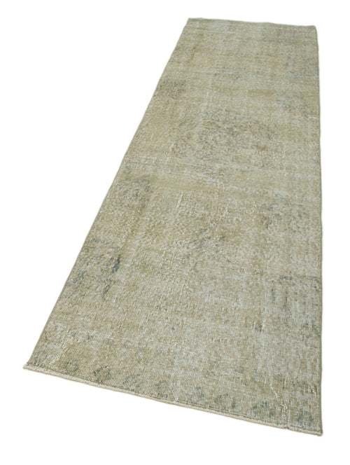 Overdyed Vintage Beige Vintage Cotton Wool Handmade Area Rug 2'7'' x 9'4''