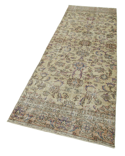 Overdyed Vintage Beige Vintage Cotton Wool Handmade Area Rug 3'0'' x 9'3''