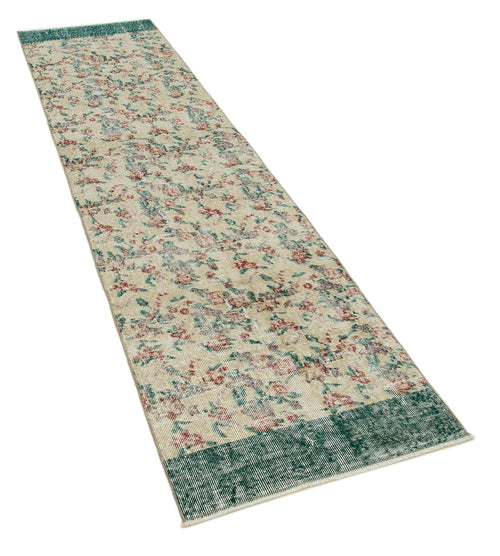 Overdyed Vintage Beige Vintage Cotton Wool Handmade Area Rug 2'4'' x 9'9''