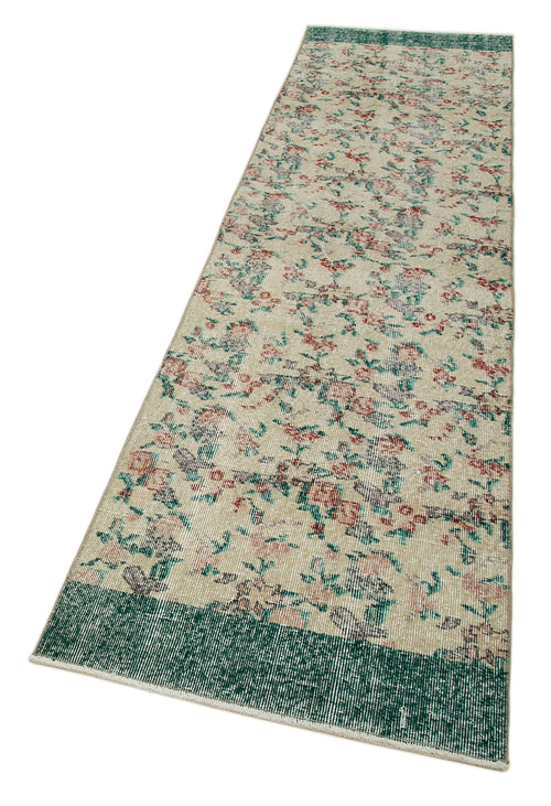 Overdyed Vintage Beige Vintage Cotton Wool Handmade Area Rug 2'4'' x 9'9''