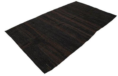 Striped Kilim Brown Striped Goat Hair Handmade Rug 5'0'' x 9'1''