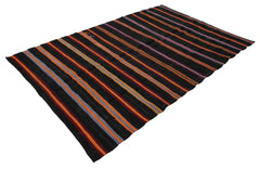 Striped Kilim Brown Striped Goat Hair Handmade Rug 8'9'' x 5'11''