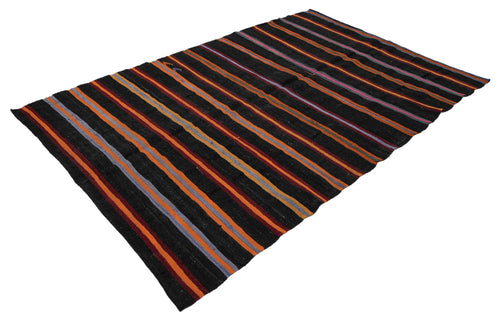 Striped Kilim Brown Striped Goat Hair Handmade Rug 8'9'' x 5'11''