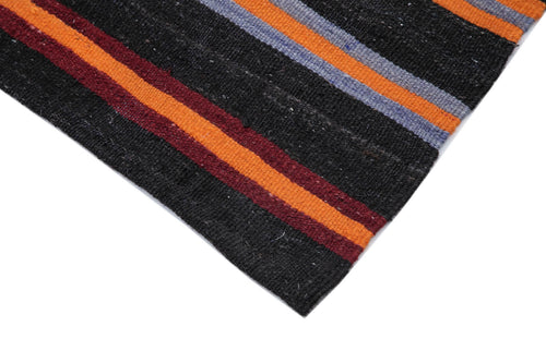 Striped Kilim Brown Striped Goat Hair Handmade Rug 8'9'' x 5'11''