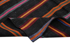 Striped Kilim Brown Striped Goat Hair Handmade Rug 8'9'' x 5'11''