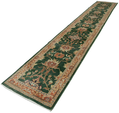 Tebriz Green Classic Cotton Wool Handmade Area Rug 2'11'' x 18'3''
