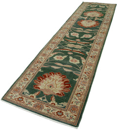 Tebriz Green Classic Cotton Wool Handmade Area Rug 3'0'' x 12'0''