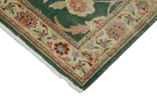 Handmade Area Rug – Tebriz Green Classic Wool Cotton Vintage Carpet 2'10''x12'