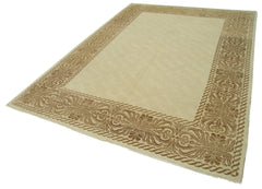 Tebriz Beige Classic Cotton Wool Handmade Area Rug 6'11'' x 9'8''