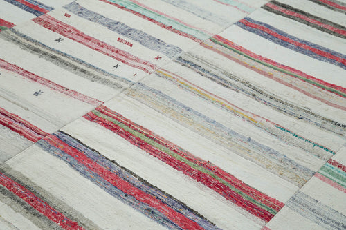 Handmade Area Rug - Kirk Yama Beige Patchwork Cotton Wool Carpet 9'7''x13'2''