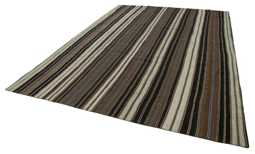 Striped Kilim Brown Striped Goat Hair Handmade Rug 10'0'' x 14'0''