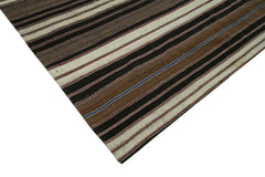 Striped Kilim Brown Striped Goat Hair Handmade Rug 10'0'' x 14'0''