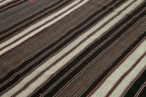 Striped Kilim Brown Striped Goat Hair Handmade Rug 10'0'' x 14'0''