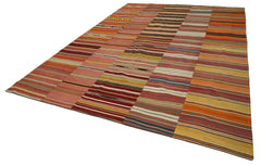 Handmade Area Rug - Kirk Yama Orange Patchwork Cotton Wool Carpet 9'5"x12'10"