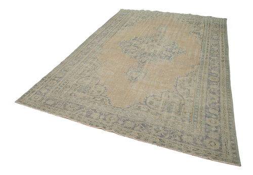 Overdyed Vintage Beige Vintage Cotton Wool Handmade Area Rug 6'11'' x 10'4''