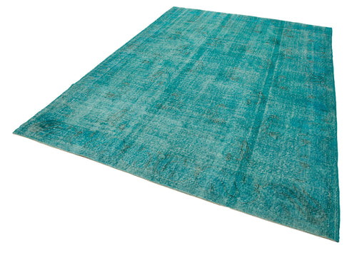 Overdyed Vintage Turquoise Vintage Cotton Wool Handmade Area Rug 7'1'' x 10'1''