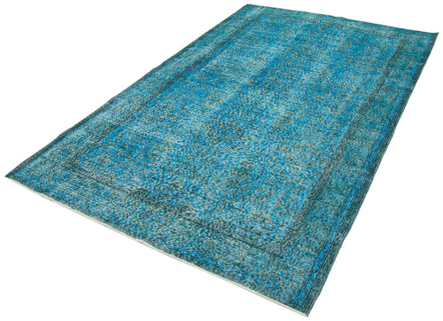 Overdyed Vintage Turquoise Vintage Cotton Wool Handmade Area Rug 5'2'' x 8'7''