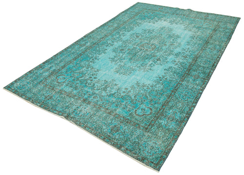 Overdyed Vintage Turquoise Vintage Cotton Wool Handmade Area Rug 5'8'' x 9'1''