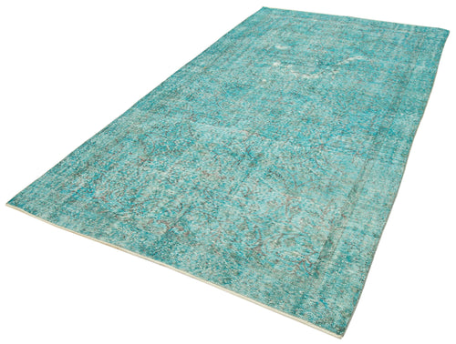 Overdyed Vintage Turquoise Vintage Cotton Wool Handmade Area Rug 5'4'' x 9'8''