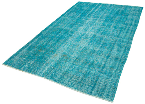 Overdyed Vintage Turquoise Vintage Cotton Wool Handmade Area Rug 5'3'' x 8'5''