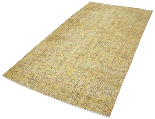 Overdyed Vintage Yellow Vintage Cotton Wool Handmade Area Rug 4'5'' x 8'3''