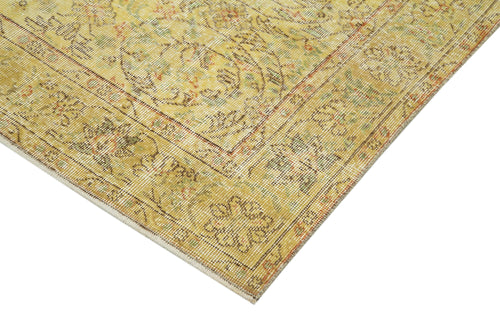 Overdyed Vintage Yellow Vintage Cotton Wool Handmade Area Rug 4'5'' x 8'3''