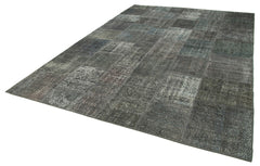 Handmade Area Rug - Kirk Yama Grey Patchwork Cotton Wool Vintage Carpet 8'2''x11'6''