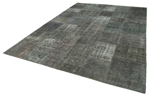 Handmade Area Rug - Kirk Yama Grey Patchwork Cotton Wool Vintage Carpet 8'2''x11'6''