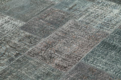 Handmade Area Rug - Kirk Yama Grey Patchwork Cotton Wool Vintage Carpet 8'2''x11'6''