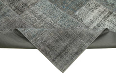 Handmade Area Rug - Kirk Yama Grey Patchwork Cotton Wool Vintage Carpet 8'2''x11'6''