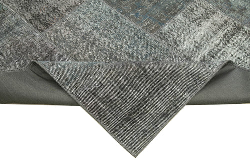 Handmade Area Rug - Kirk Yama Grey Patchwork Cotton Wool Vintage Carpet 8'2''x11'6''