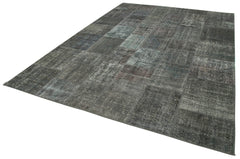 Handmade Area Rug - Kirk Yama Grey Patchwork Cotton Wool Carpet 8'1'' x 11'6''