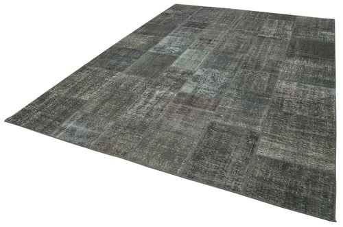 Handmade Area Rug - Kirk Yama Grey Patchwork Cotton Wool Carpet 8'1'' x 11'6''