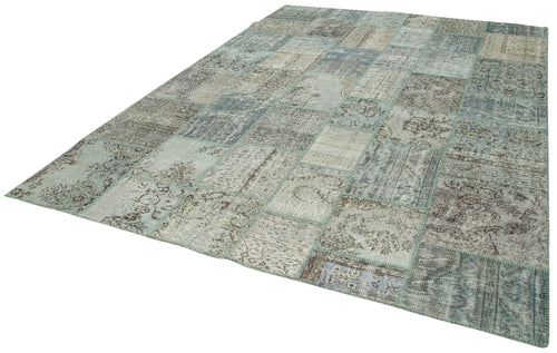 Kirk Yama Blue Patchwork Cotton Wool Handmade Area Rug 8'2'' x 11'6''