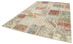 Handmade Area Rug - Blue Patchwork Cotton Wool Rug, Vintage Turkish Carpet 8'1''x11'6''
