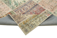 Handmade Area Rug - Blue Patchwork Cotton Wool Rug, Vintage Turkish Carpet 8'1''x11'6''