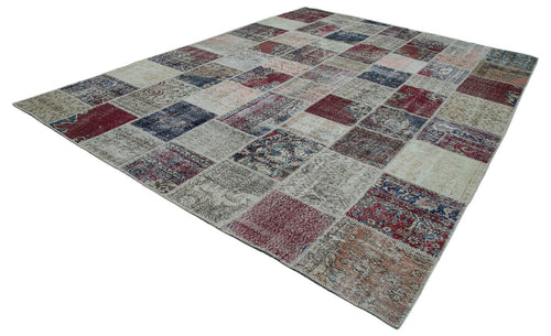 Handmade Area Rug - Blue Patchwork Wool Cotton Carpet 9'10''x13'1'' Durable