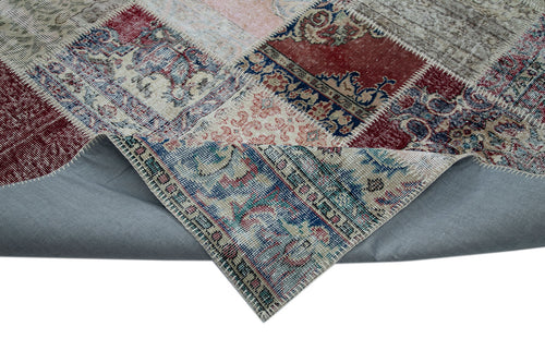 Handmade Area Rug - Blue Patchwork Wool Cotton Carpet 9'10''x13'1'' Durable