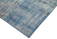 Handmade Area Rug - Blue Patchwork Cotton Wool Vintage Turkish Carpet 8'0" x 11'5"