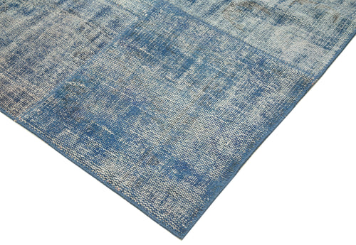 Handmade Area Rug - Blue Patchwork Cotton Wool Vintage Turkish Carpet 8'0" x 11'5"