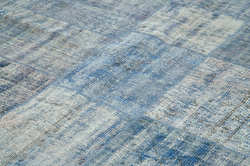 Handmade Area Rug - Blue Patchwork Cotton Wool Vintage Turkish Carpet 8'0" x 11'5"