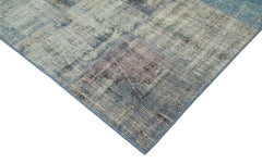 Handmade Area Rug - Blue Patchwork Cotton Wool Vintage Turkish Carpet 8'x11'7''