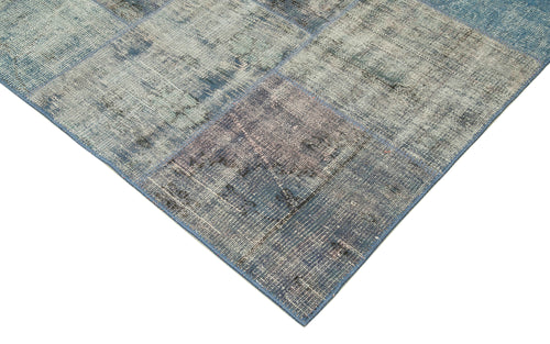 Handmade Area Rug - Blue Patchwork Cotton Wool Vintage Turkish Carpet 8'x11'7''