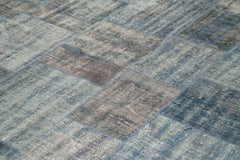 Handmade Area Rug - Blue Patchwork Cotton Wool Vintage Turkish Carpet 8'x11'7''